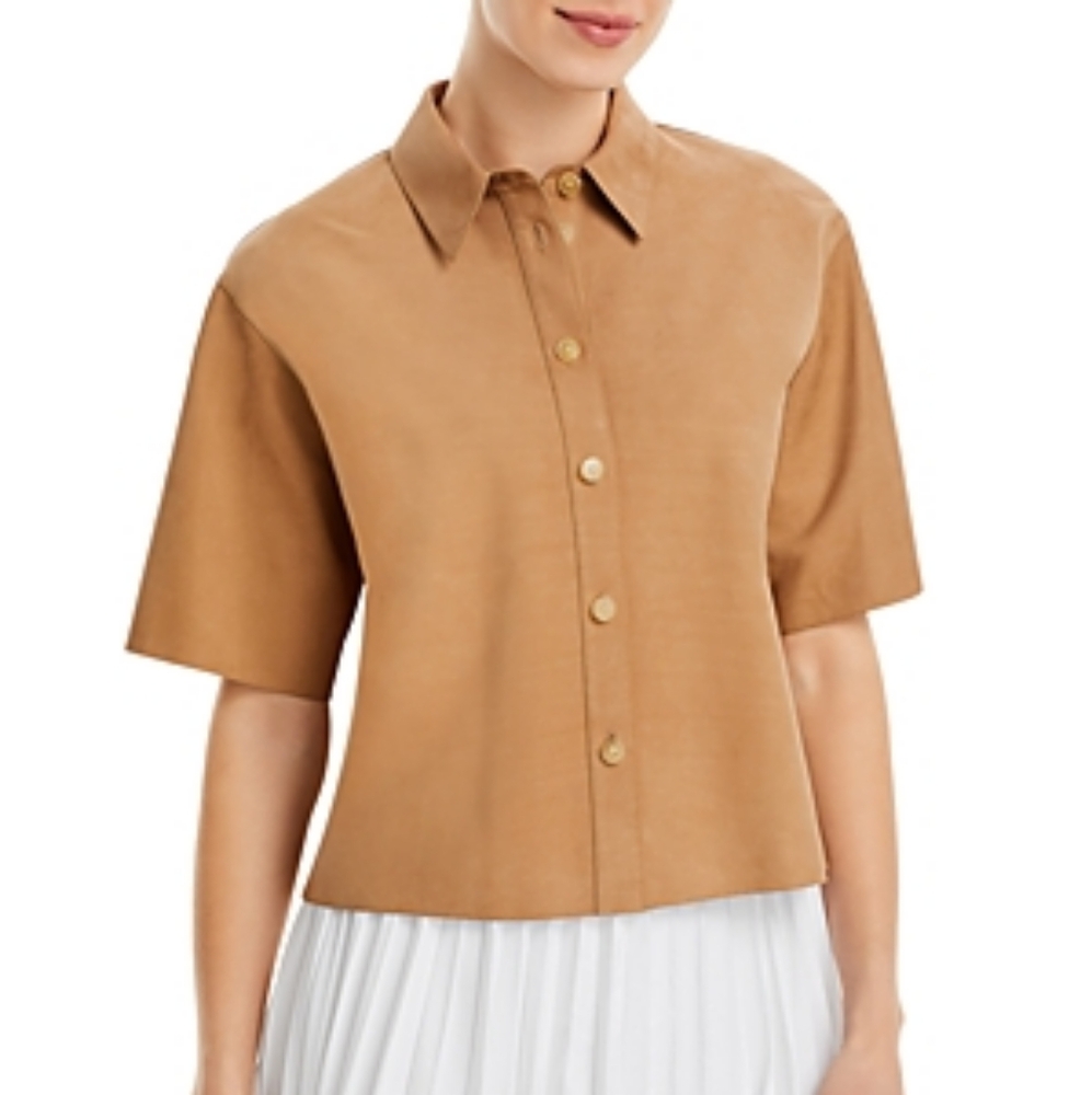Lafayette 148 New York Short Sleeve Leather Shirt Jacket